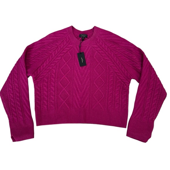 NWT Rag & Bone Pierce Cashmere Cable Sweater in Plum Size Extra Large - Picture 5 of 13